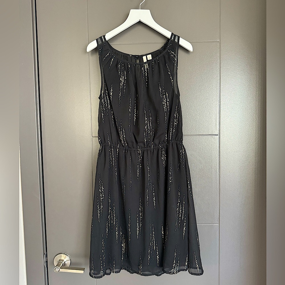 Frenchie Short Black Dress with Gold Accents